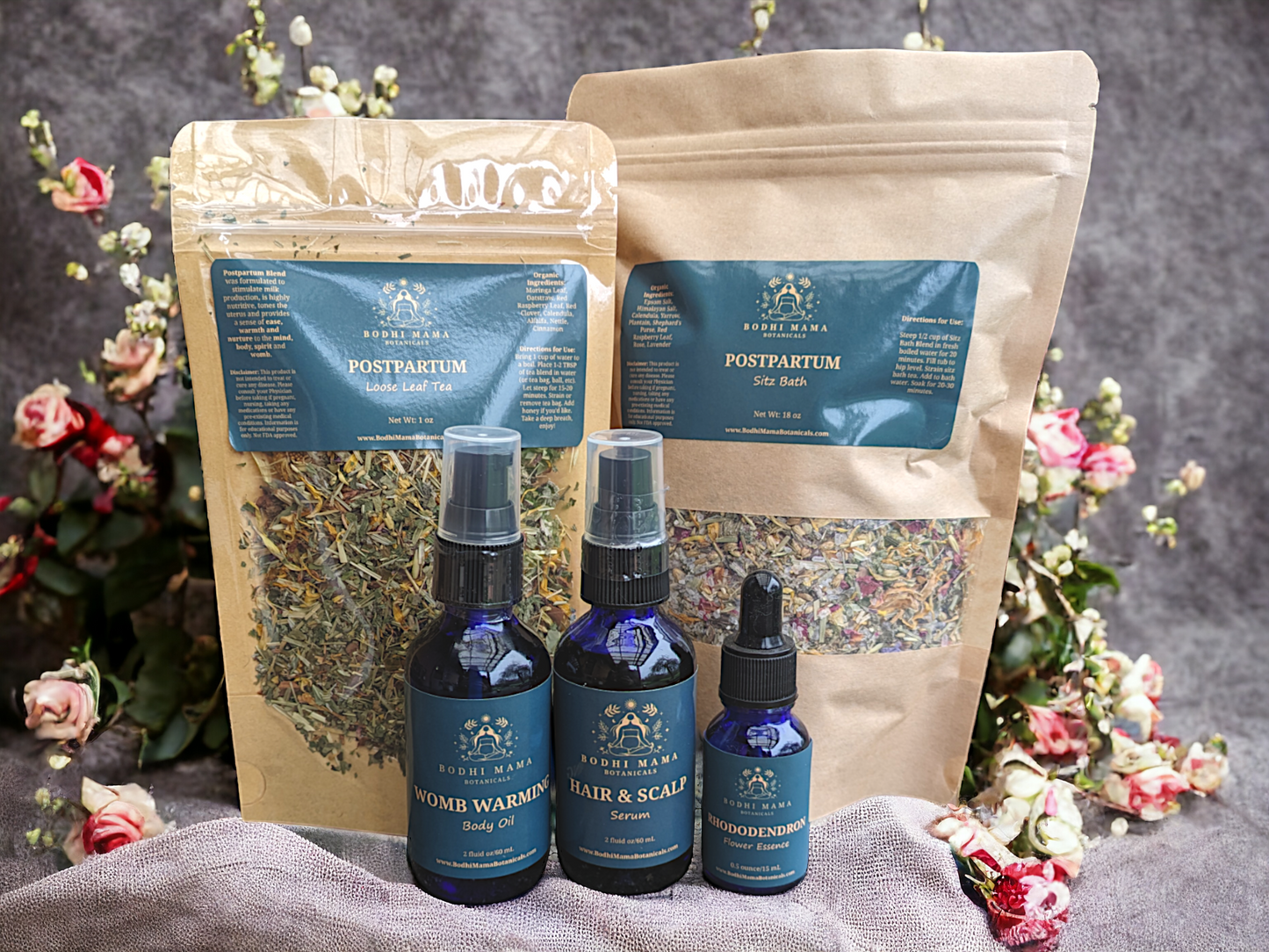 Postpartum Wellness Herbal Kit | Lactation Tea | Sitz Bath | Womb Warming Oil | Hair Growth Serum | Flower Essence | Baby Shower Gift