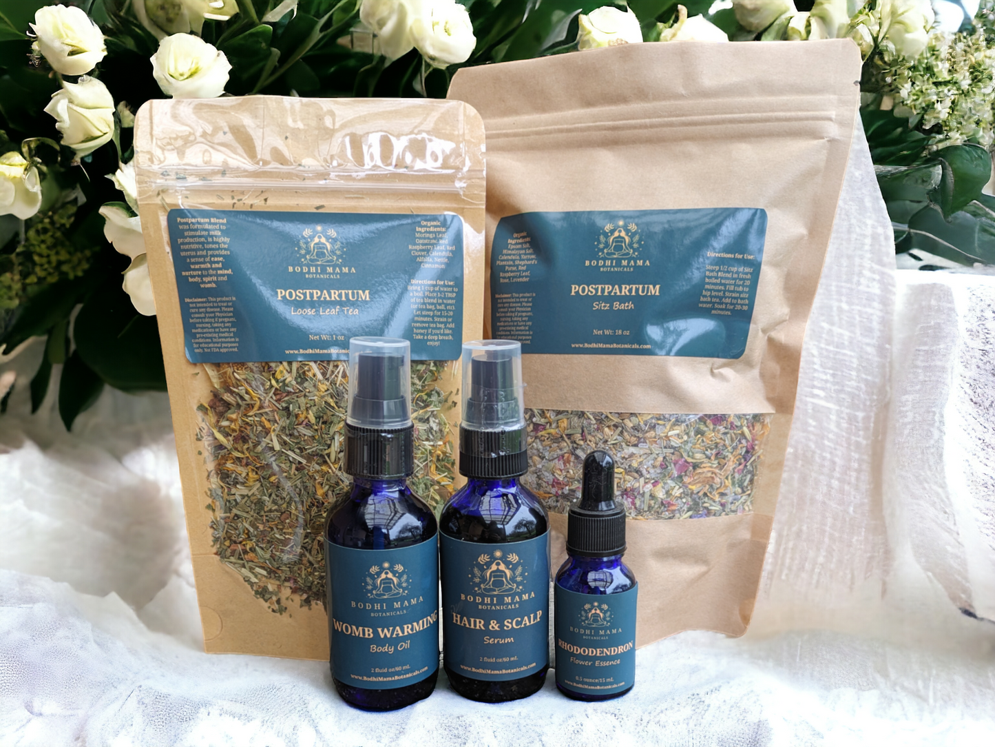 Postpartum Wellness Herbal Kit | Lactation Tea | Sitz Bath | Womb Warming Oil | Hair Growth Serum | Flower Essence | Baby Shower Gift